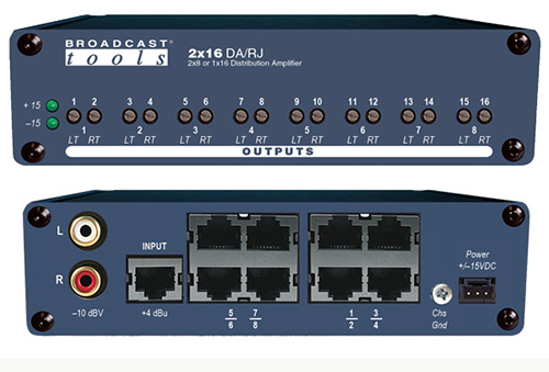 Broadcast Tools 2×16 DA / RJ模擬分配放大器